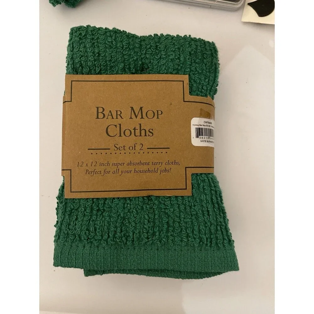 Lot Of 2 Design Imports DII Bar Mop Dishcloth Kelly Green 4 Total 12 in x 12 in